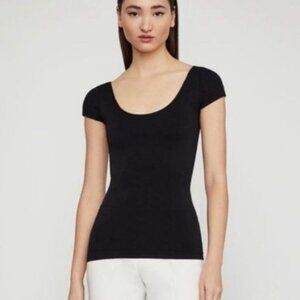 BCBGMAXAZRIA Black Fitted Scoop Neck Ballet Top Size XS/S "Penny" Seamless Top